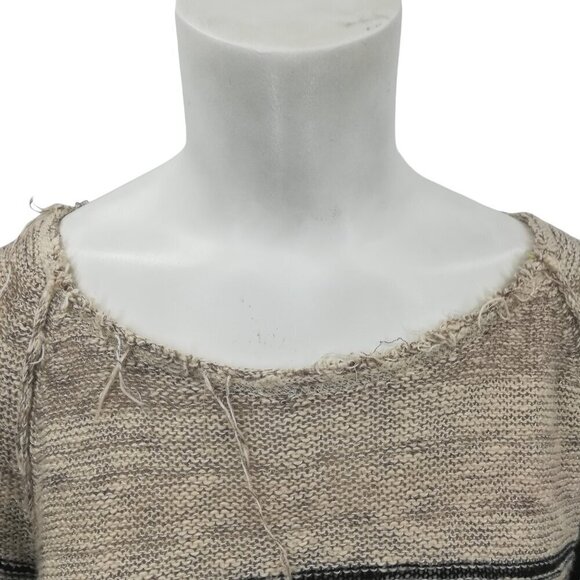 Free People Open Knit Tunic Hi Low Sweater Size S Striped Boho Bohemian Beige - Picture 11 of 15